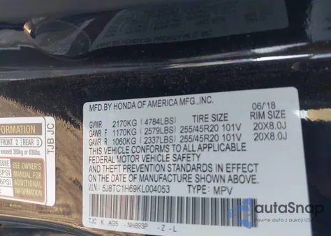 2019 Acura Rdx A-Spec Package z USA, uszkodzony, nr VIN 5J8TC1H69KL004053